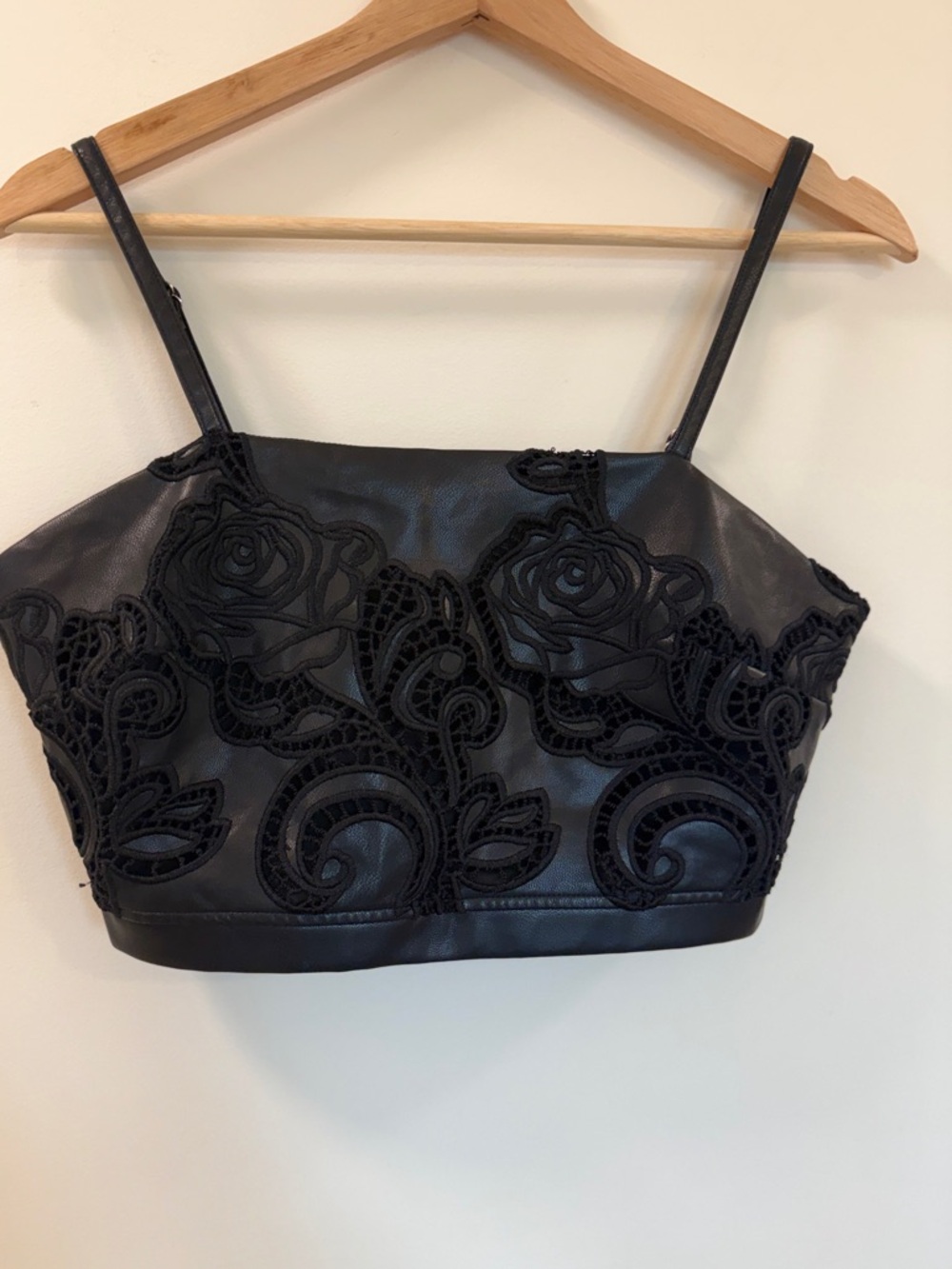 Anewsta Black Faux Leather Lace Corset Crop Going Out Top Edgy Chic - Sz Small